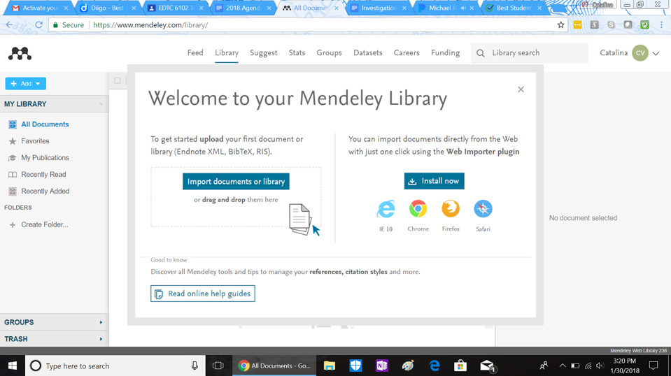 Screenshot of Mendeley Library