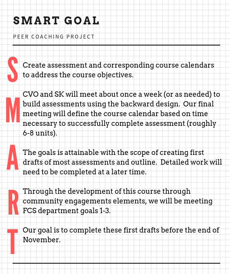 infographic of SMART Goal for the peer coaching project.