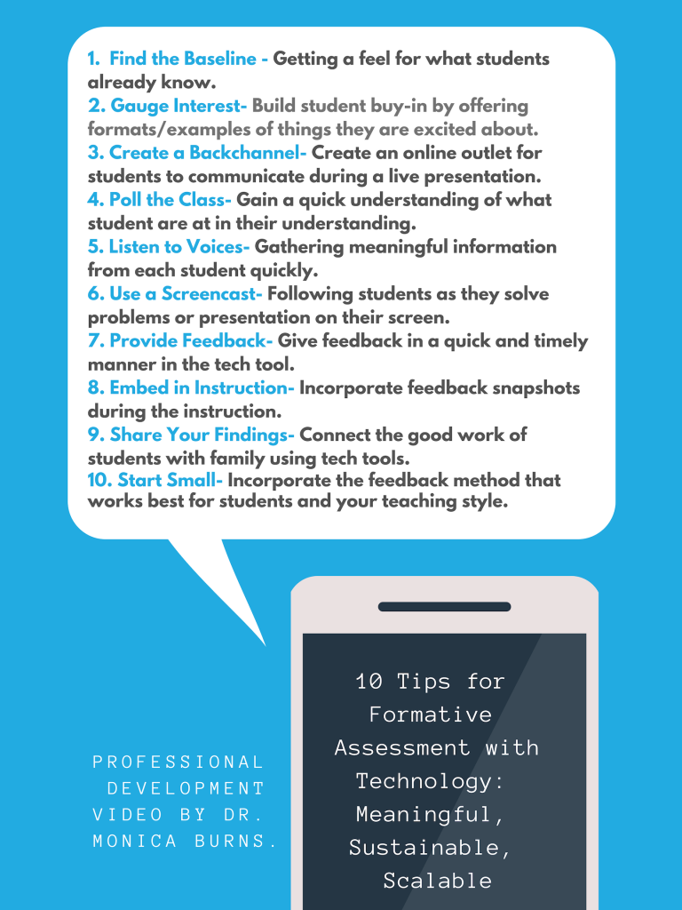 infographic on tips for incoporating technology tools with formative assessment.